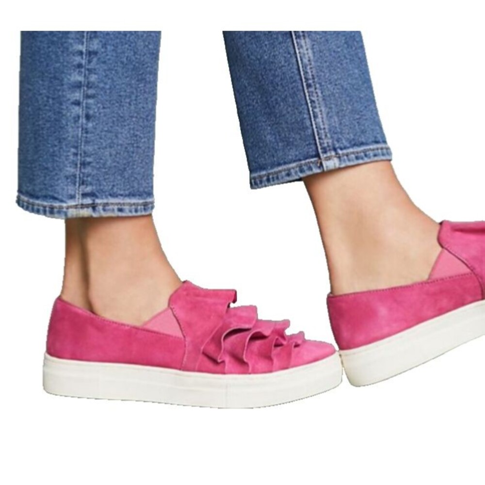 Seychelles Pink Ruffle Suede Slip-On Sneakers